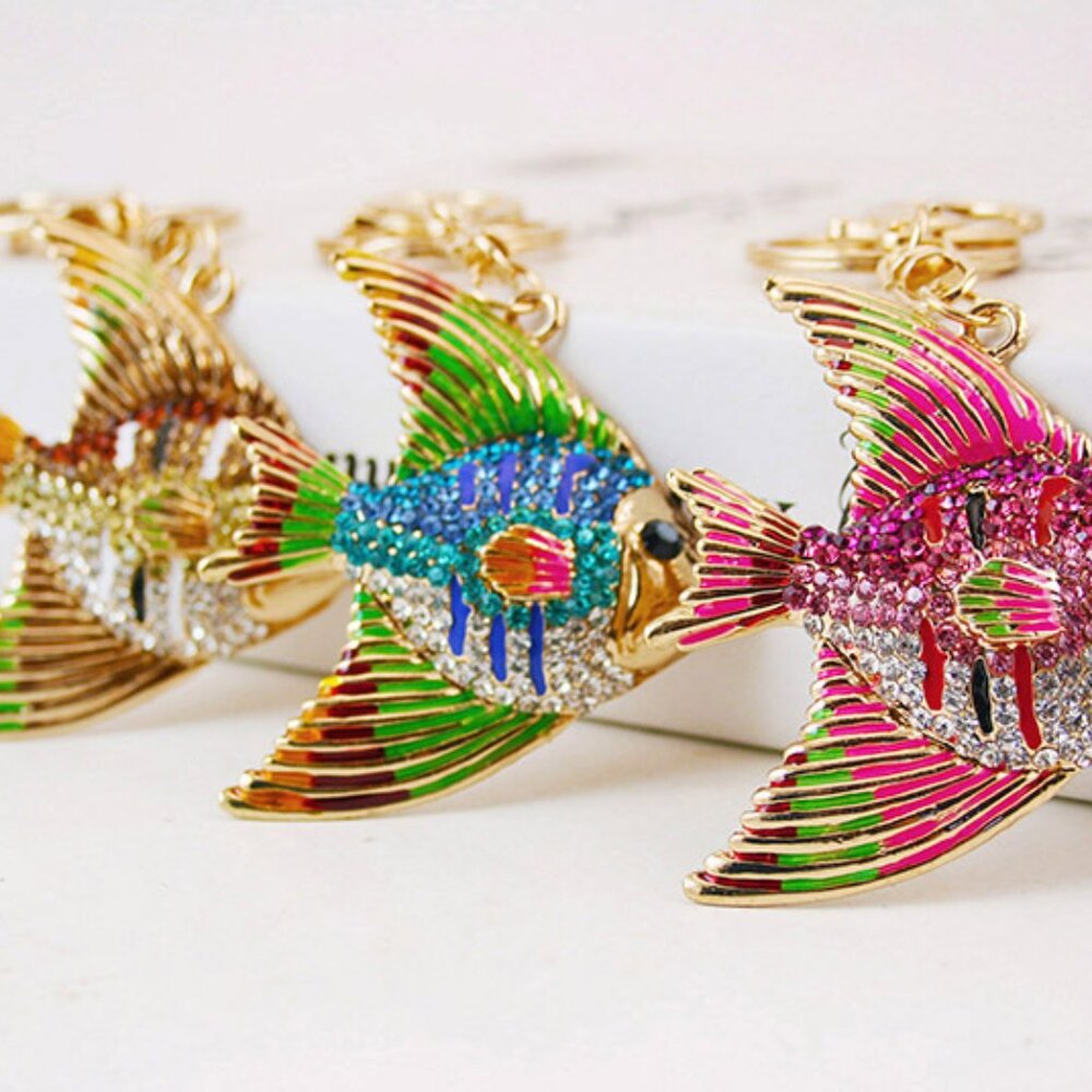 Bimini Beachwear Bling Angelfish Keychains - Choose From Gold, Blue or Pink